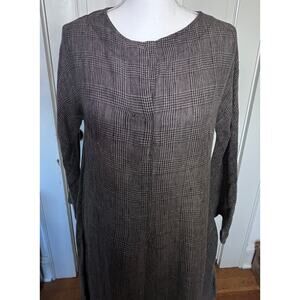Ivan Grundahl Washed Linen Plaid Long Tunic Dress, Size M
